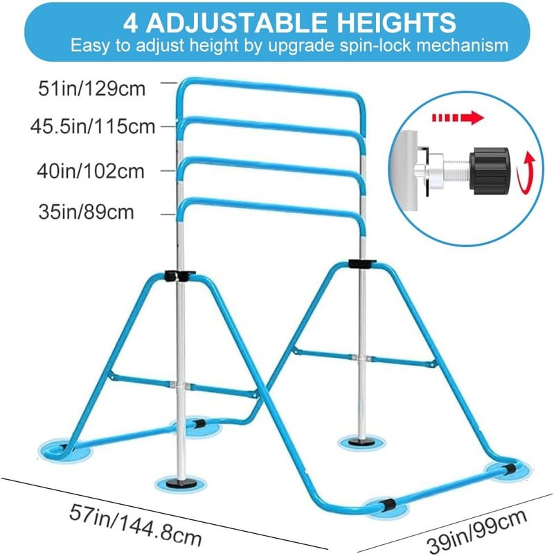 ZUETK Expandable Gymnastics Bar for Kids, Adjustable Height Junior Training Kip Bar, Folding Gymnastic Horizontal Bars Monkey Bar, Home Gym Equipment for Kid Gymnasts, Child, Girl, Boy - Image 2